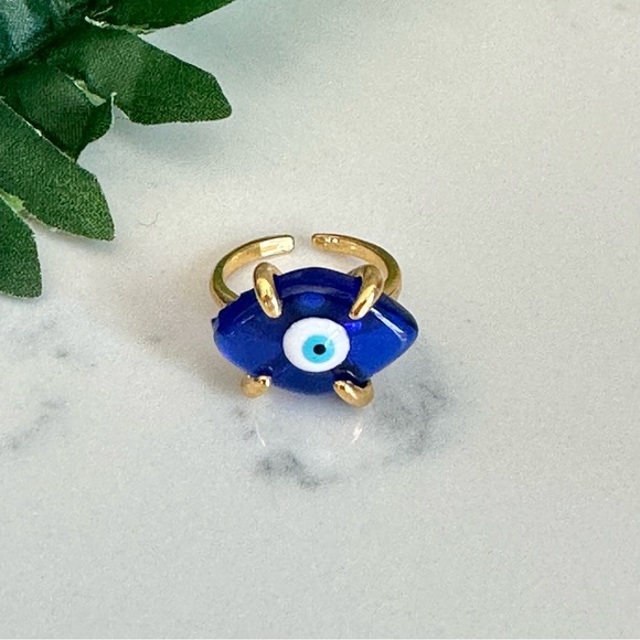 2/$30🌵 Evil Eye Stone Ring Gold Color Adjustable Lucky Symbol Egyptian Jewelry - Picture 6 of 8